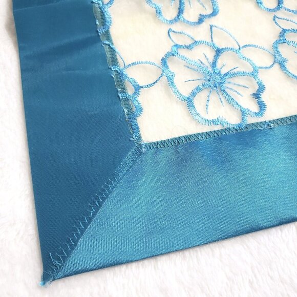 Set Of 2 Vintage Handsewn Satin Table Runners 36x13 Inches Turquoise VGC - Picture 3 of 6